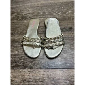Lilly Pulitzer Embellished Sandals Size‎ 7 Gold Pearl Jewel Thong Flat